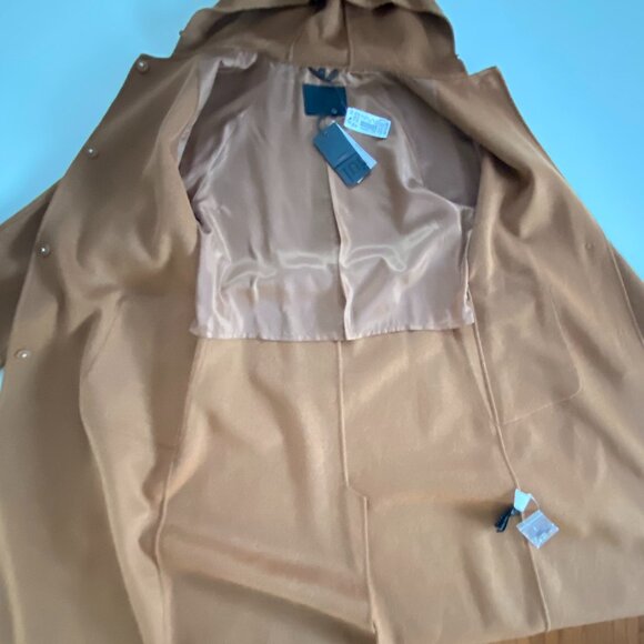 JUNGE Cinnamon Wool Blend Fur Hooded Trench Coat Fits10 - Picture 8 of 16
